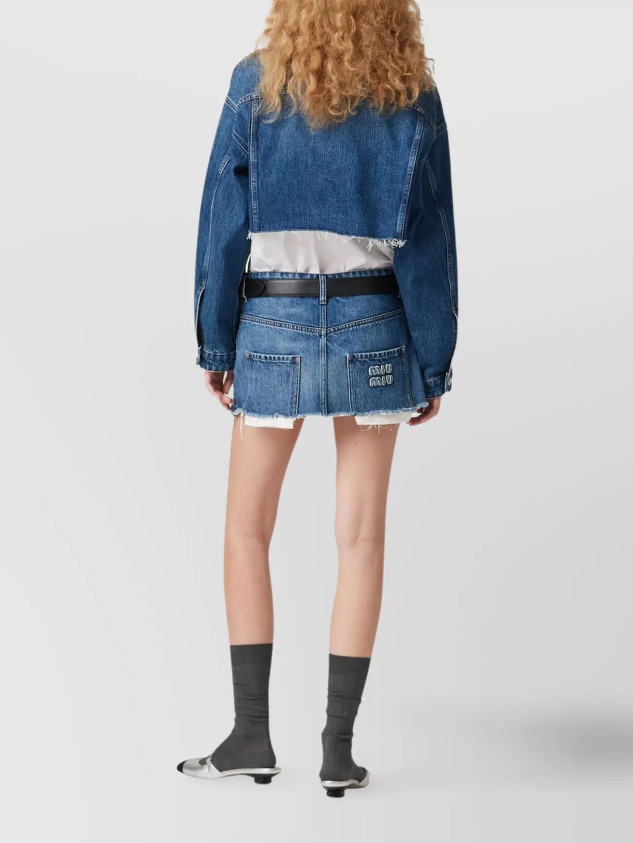 Miu Miu Cropped Blouson With Chest Pockets And Frayed Hem
