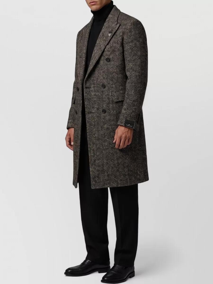Tagliatore wool blend herringbone double-breasted coat