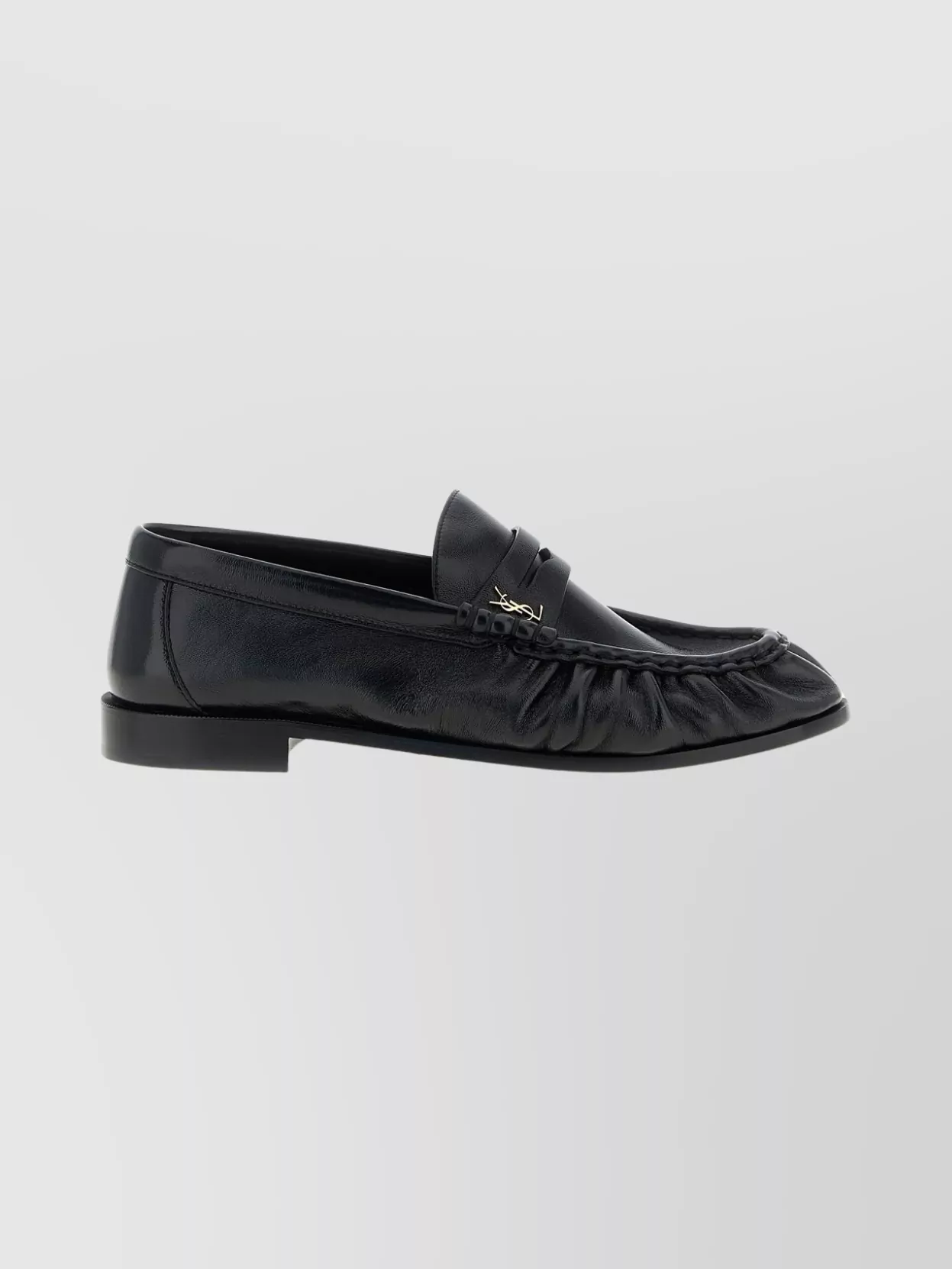 Saint Laurent Round Toe Ruched Detail Loafers In Black