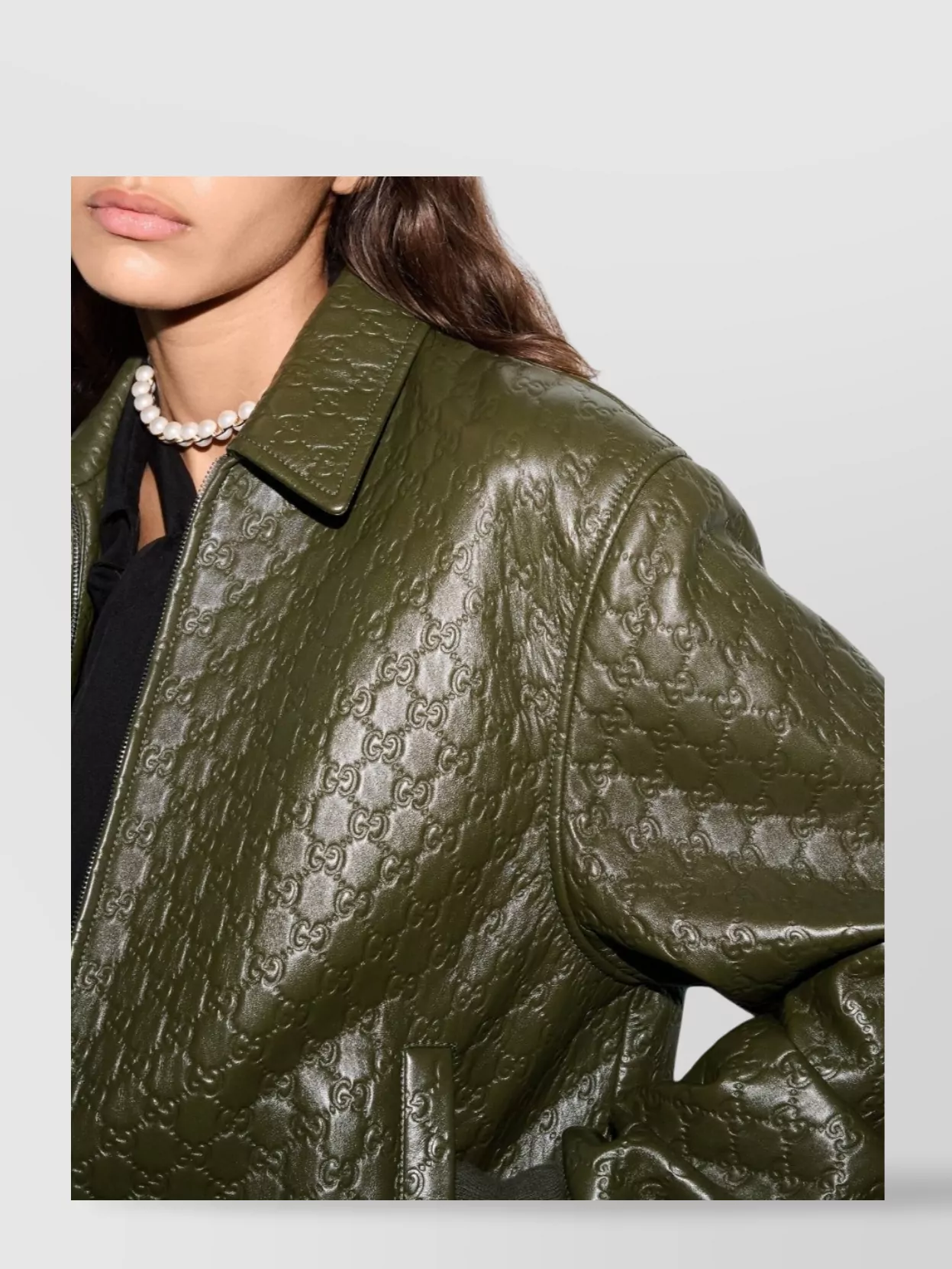 Gucci Embossed Gg Leather Bomber Jacket
