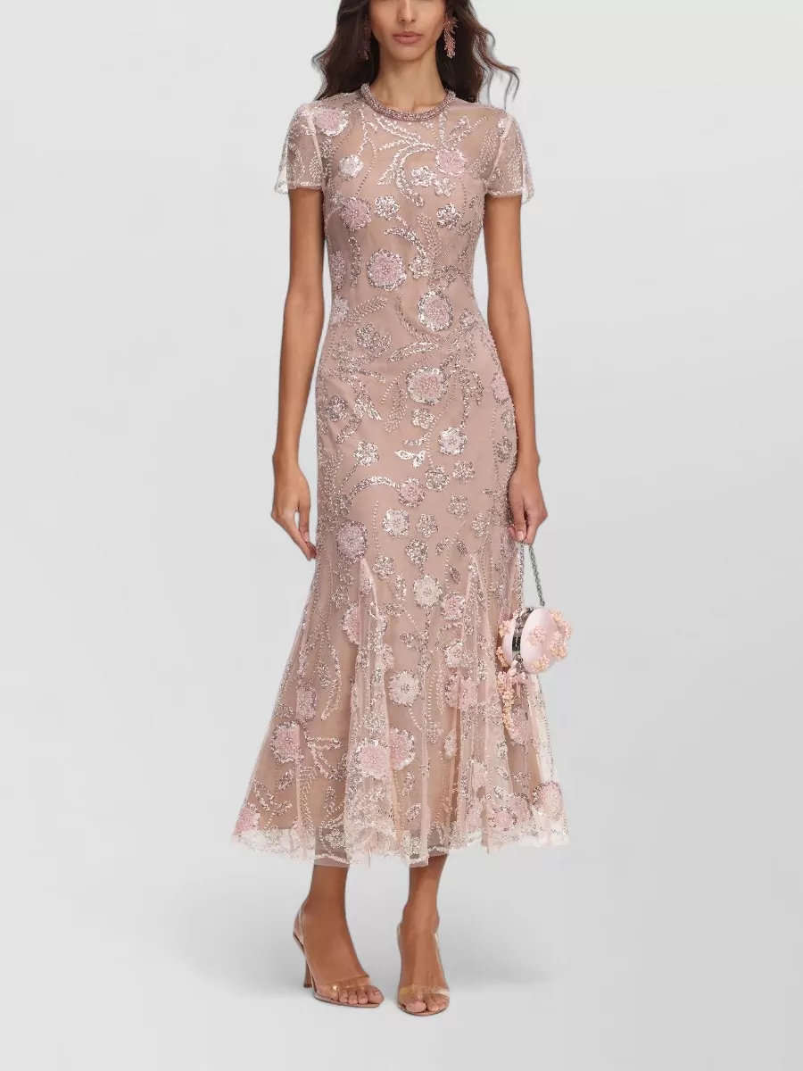 Self-Portrait sequin embellished floral midi dress