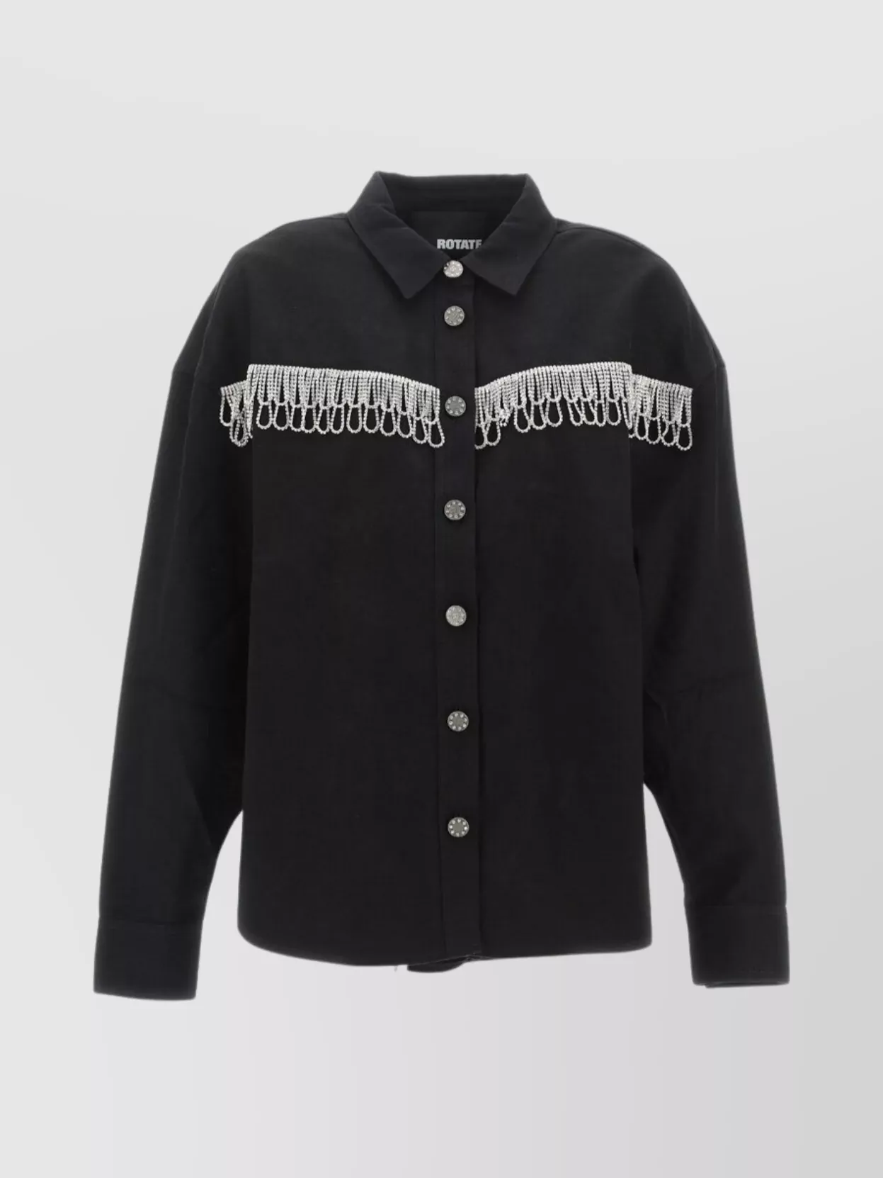 Shop Rotate Birger Christensen Oversized Twill Shirt With Cuff Embellishments And Fringe Detailing