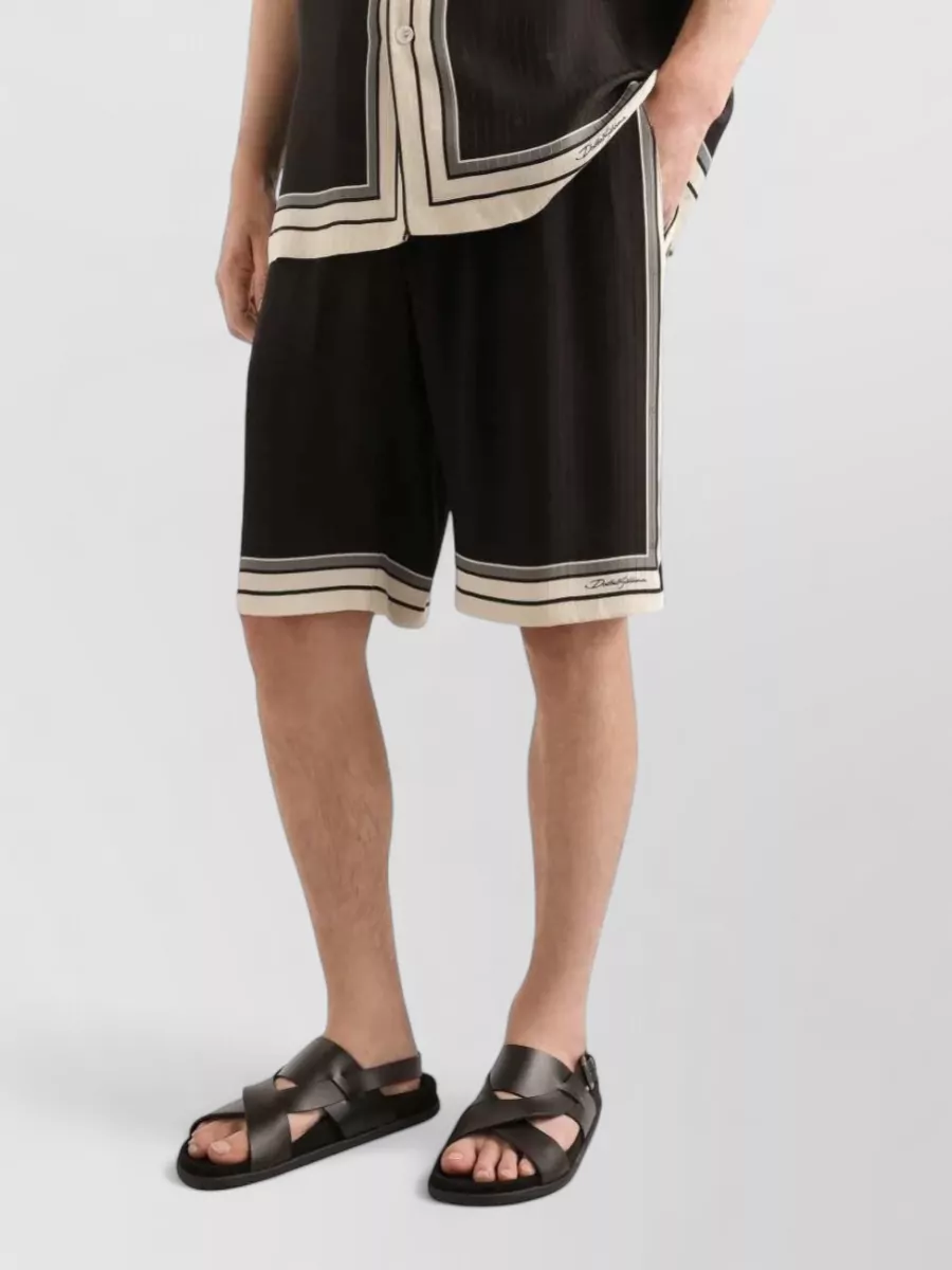 Dolce&Gabbana Silk Shorts Drawstring Striped Trim Pockets