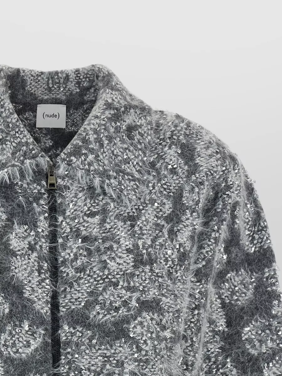 Nude Jacquard Knit Abstract Pattern Cardigan