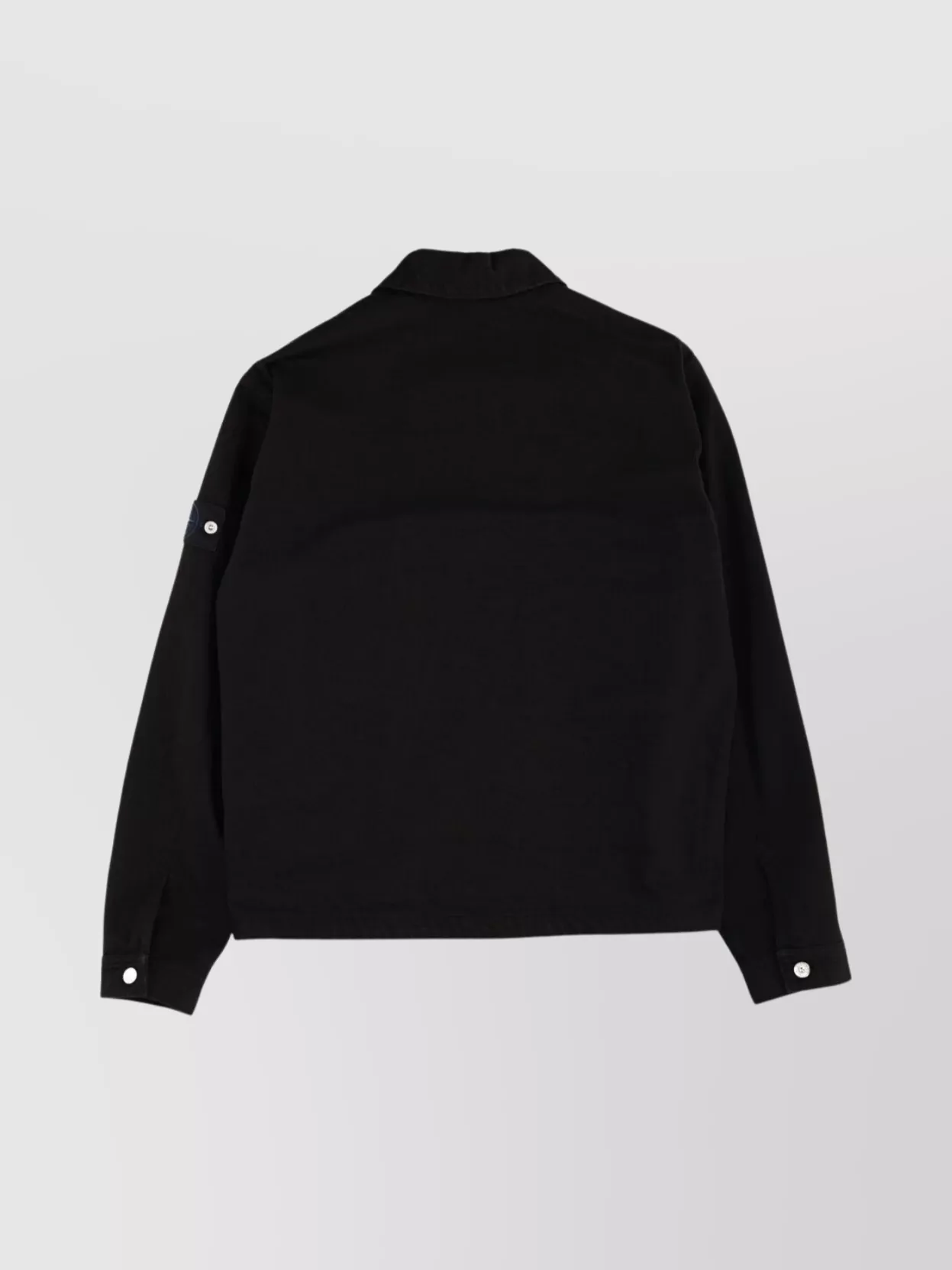 Stone Island Collared Denim Jacket Featuring Front Pockets In Black
