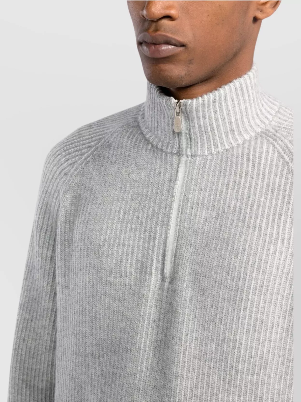 Brunello Cucinelli Ribbed Cashmere Funnel-Neck Sweater With Raglan Sleeves