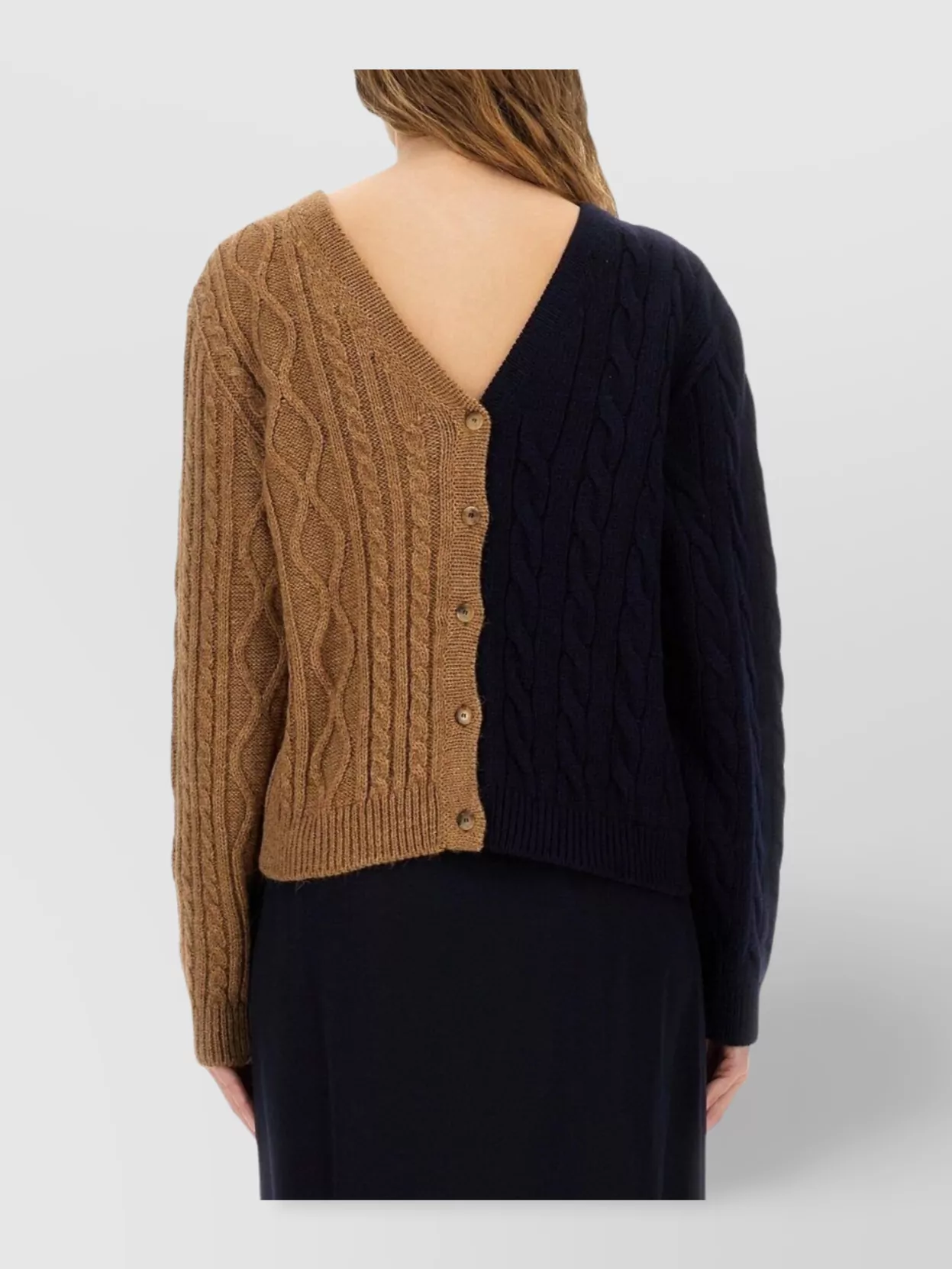 Moschino Cable Knit Long Sleeve V Back Sweater