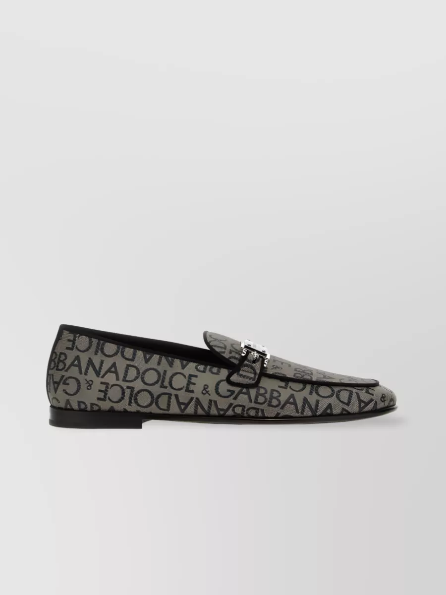 Shop Dolce & Gabbana Leather Logo-embossed Slip-ons In Grey