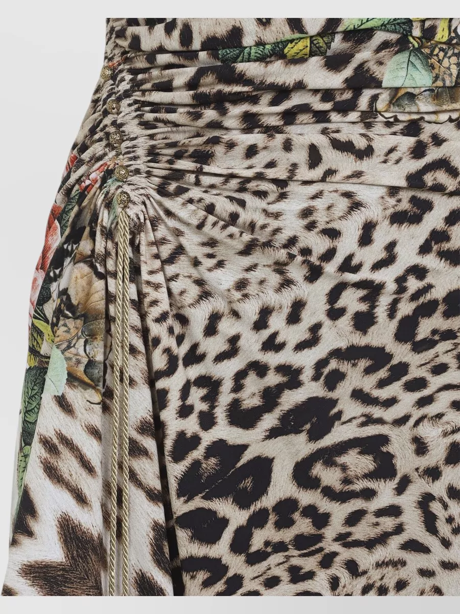 Roberto Cavalli Printed High-Neck Short-Sleeve Mini Dress