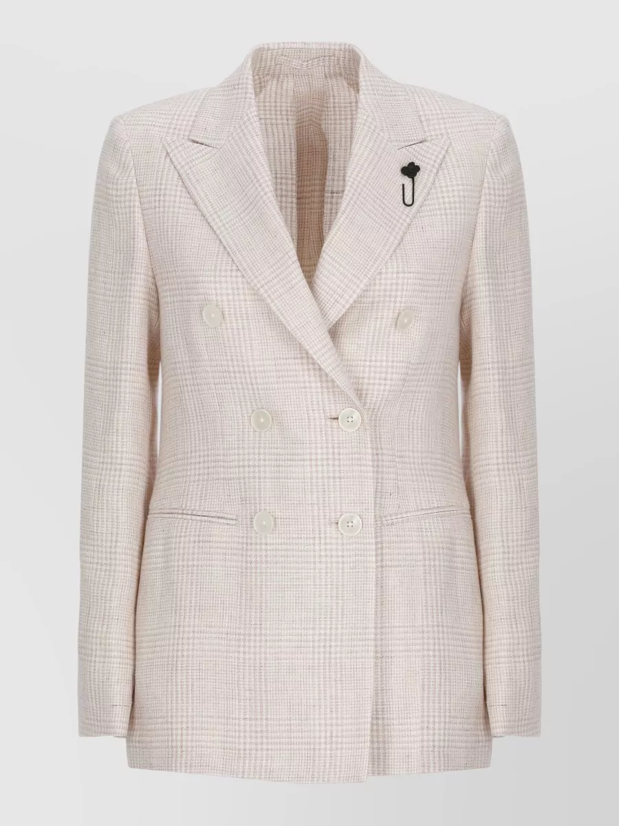 Lardini Double Breasted Linen Wool Tailored Blazer In Pink