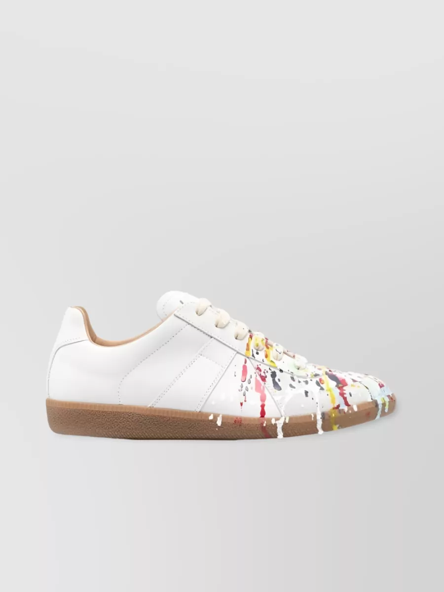 Shop Maison Margiela Creative Lambskin Sneakers With Paint Splatter In White