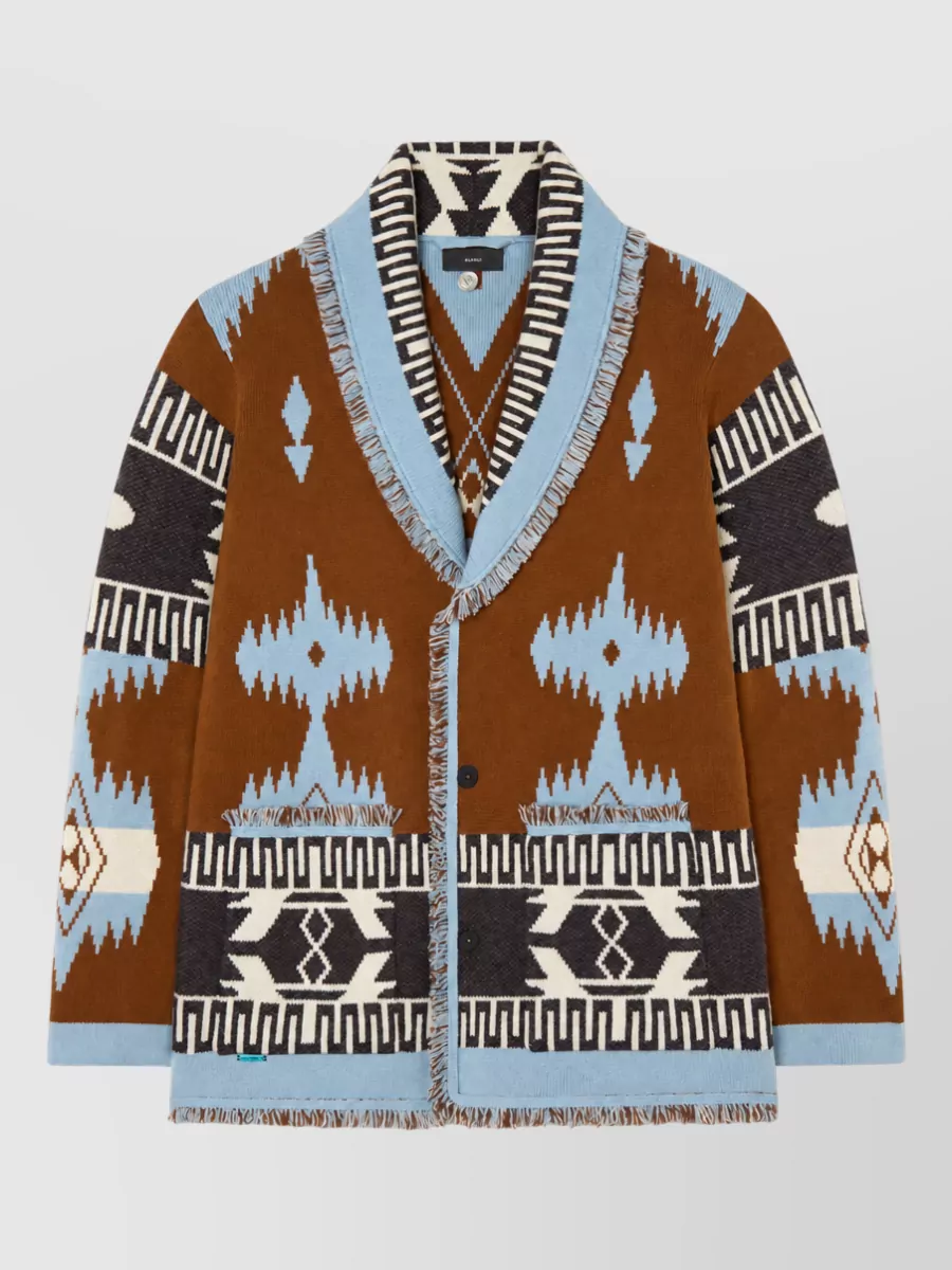 Alanui cashmere fringed jacquard shawl-collar cardigan
