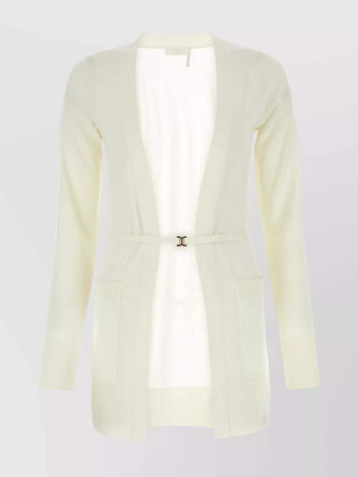 Shop Chloé Wool Cardigan With Belted Waist And Front Pockets