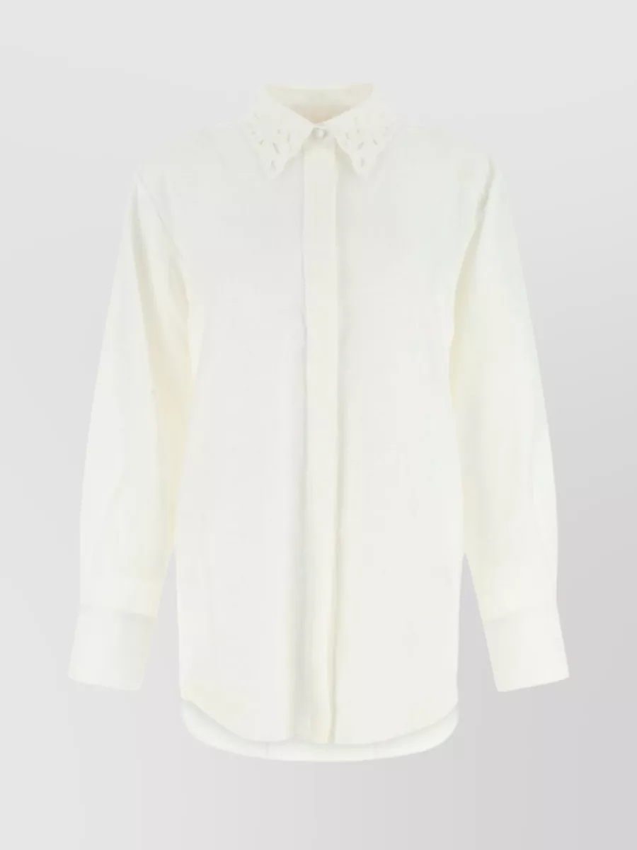 Shop Chloé Embroidered Collar Linen Oversize Shirt In White