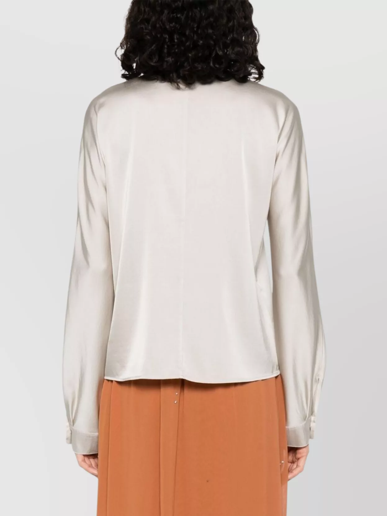 Forte Forte Long Sleeve Satin Blouse With Tassel Detail In Neutral