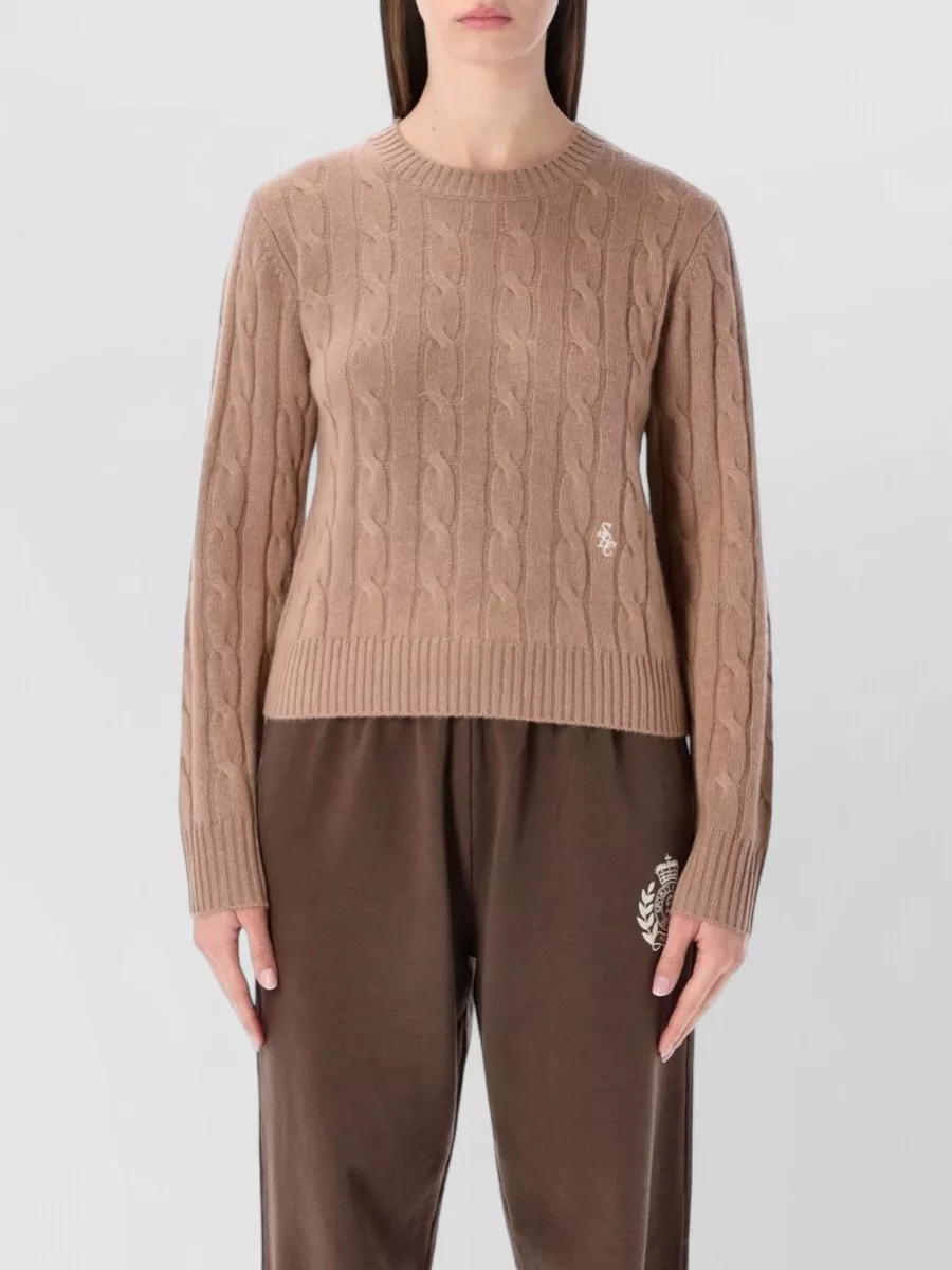 Sporty & Rich Cashmere Cable-Knit Cropped Sweater