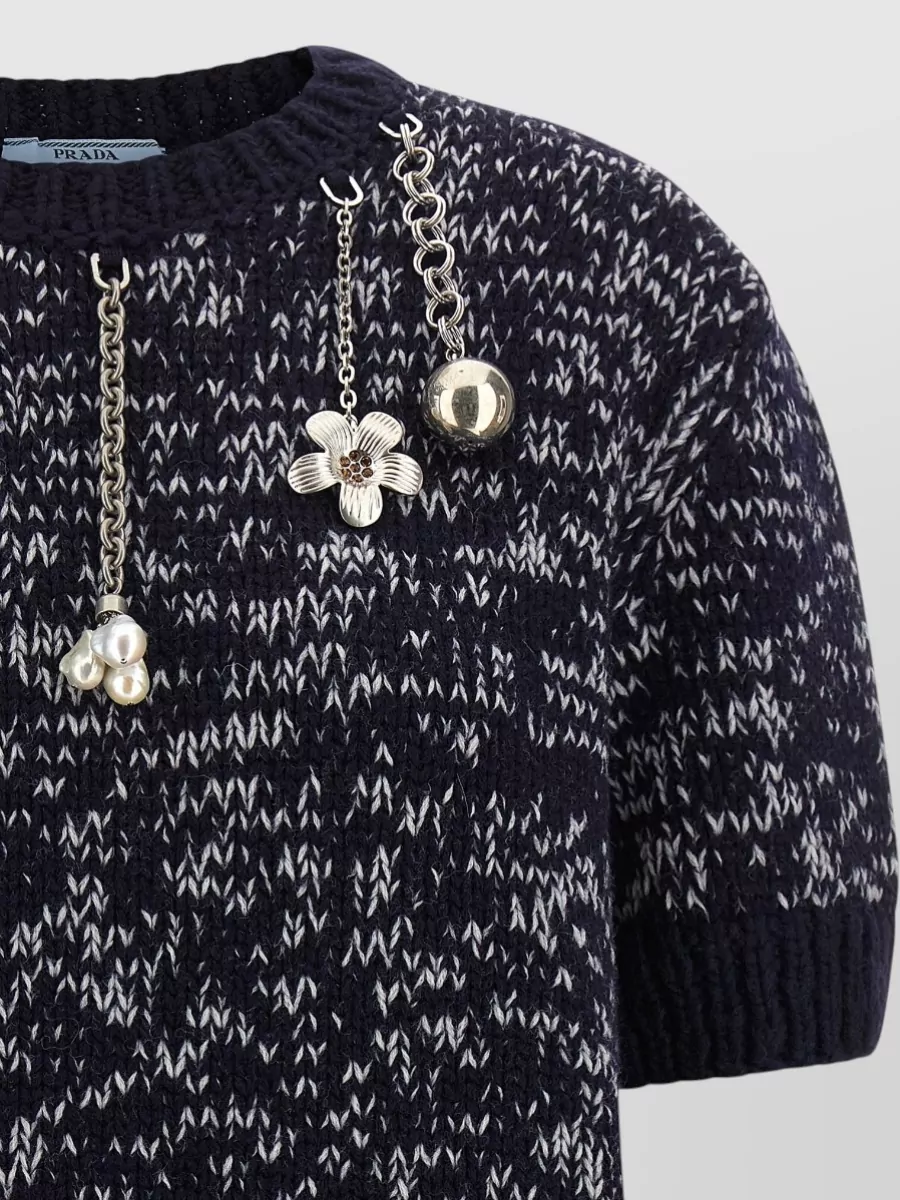Prada Wool Short-Sleeve Crew-Neck Sweater