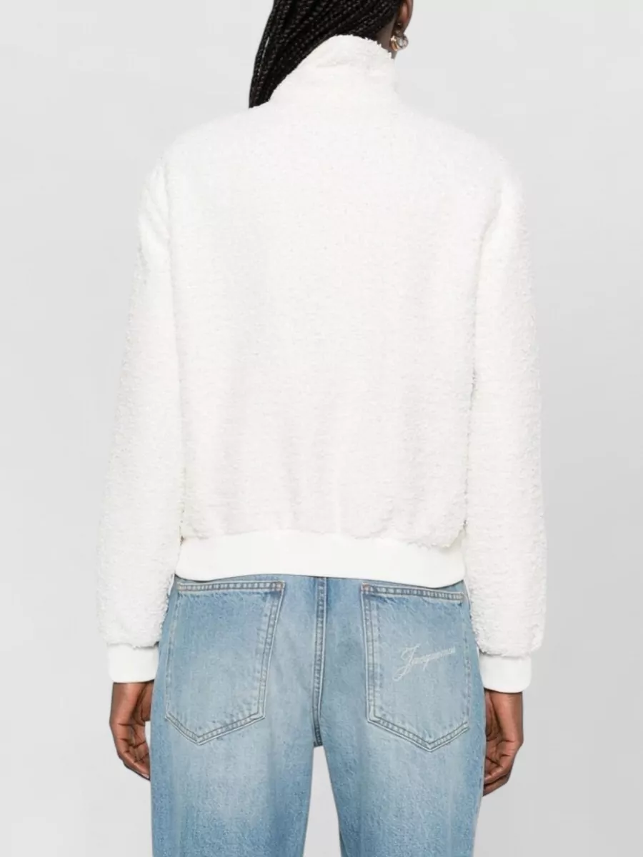 Emporio Armani Textured Knit Appliqué Zip-Up Cardigan