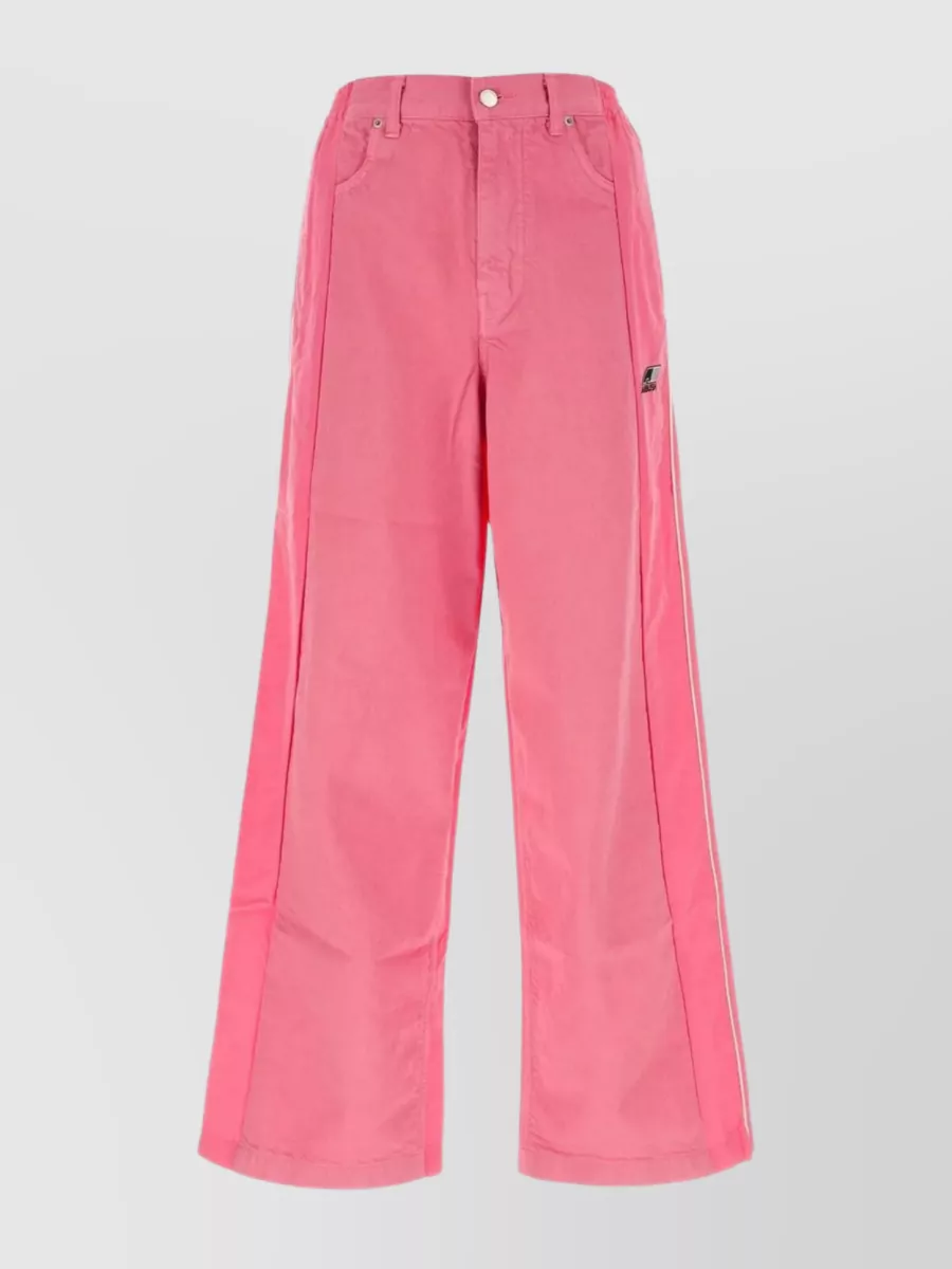 Shop Ambush Elastic Waist Wide-leg Cotton Trousers In Pink