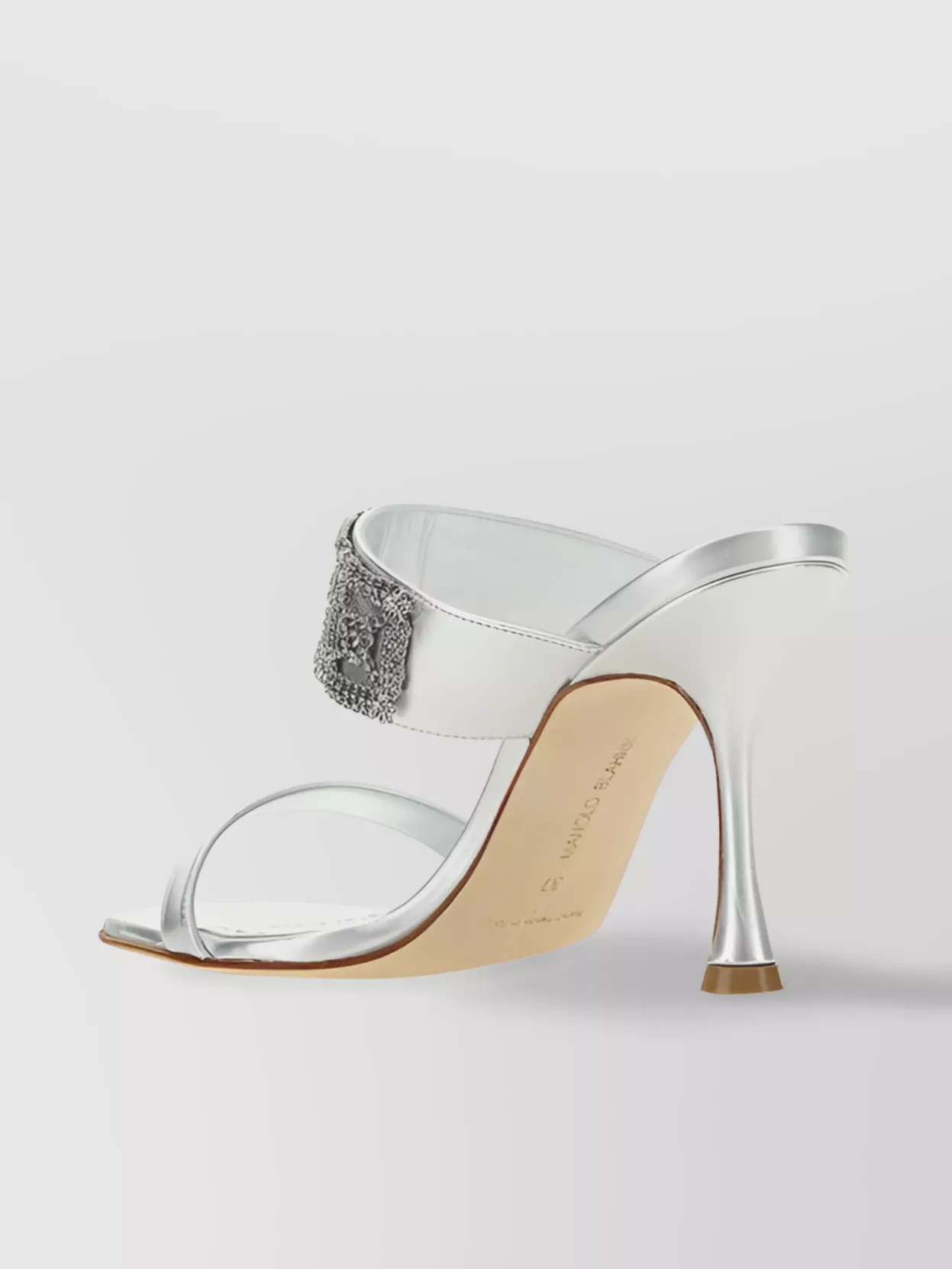 Manolo Blahnik Stiletto Heel Leather Sandals With Jewel Detail In Metallic