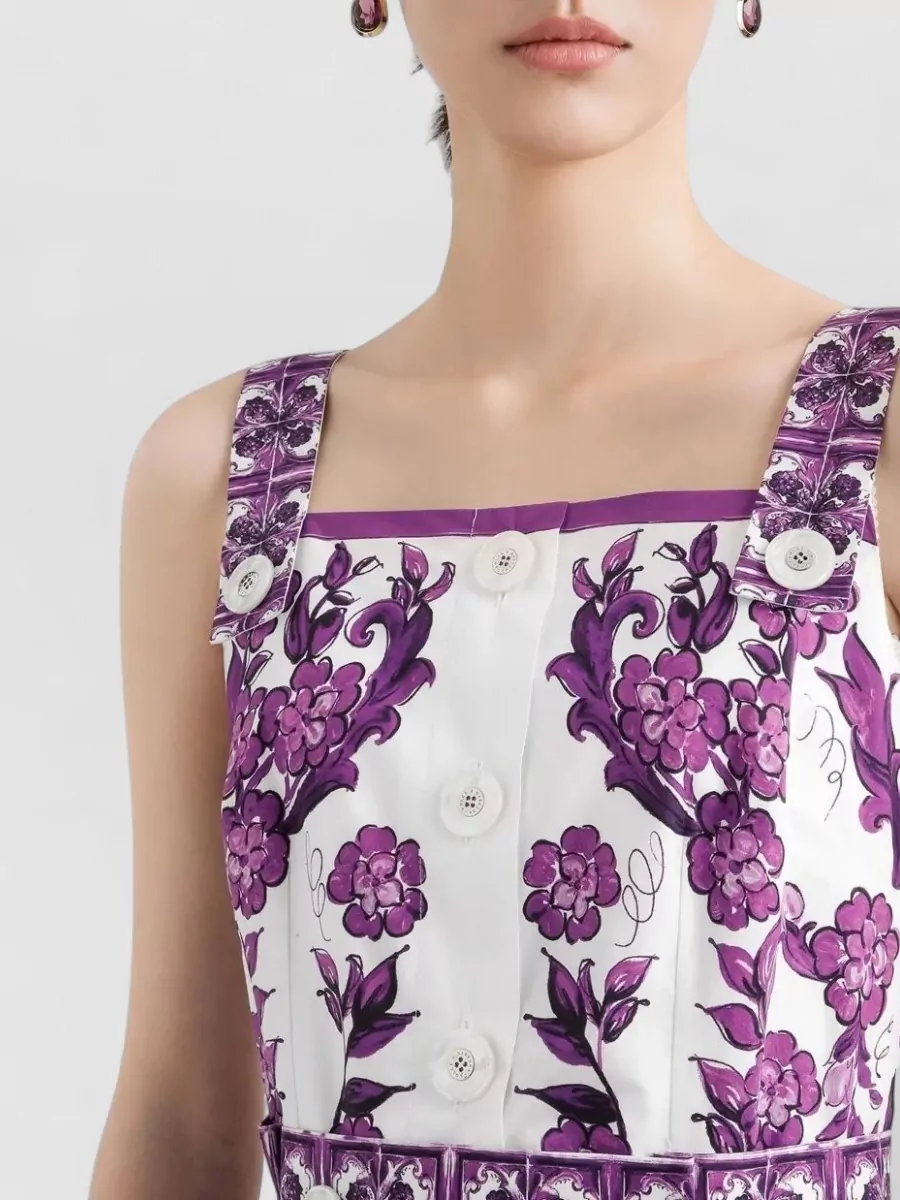 Dolce&Gabbana Midi Dress Button Detail Floral Majolica