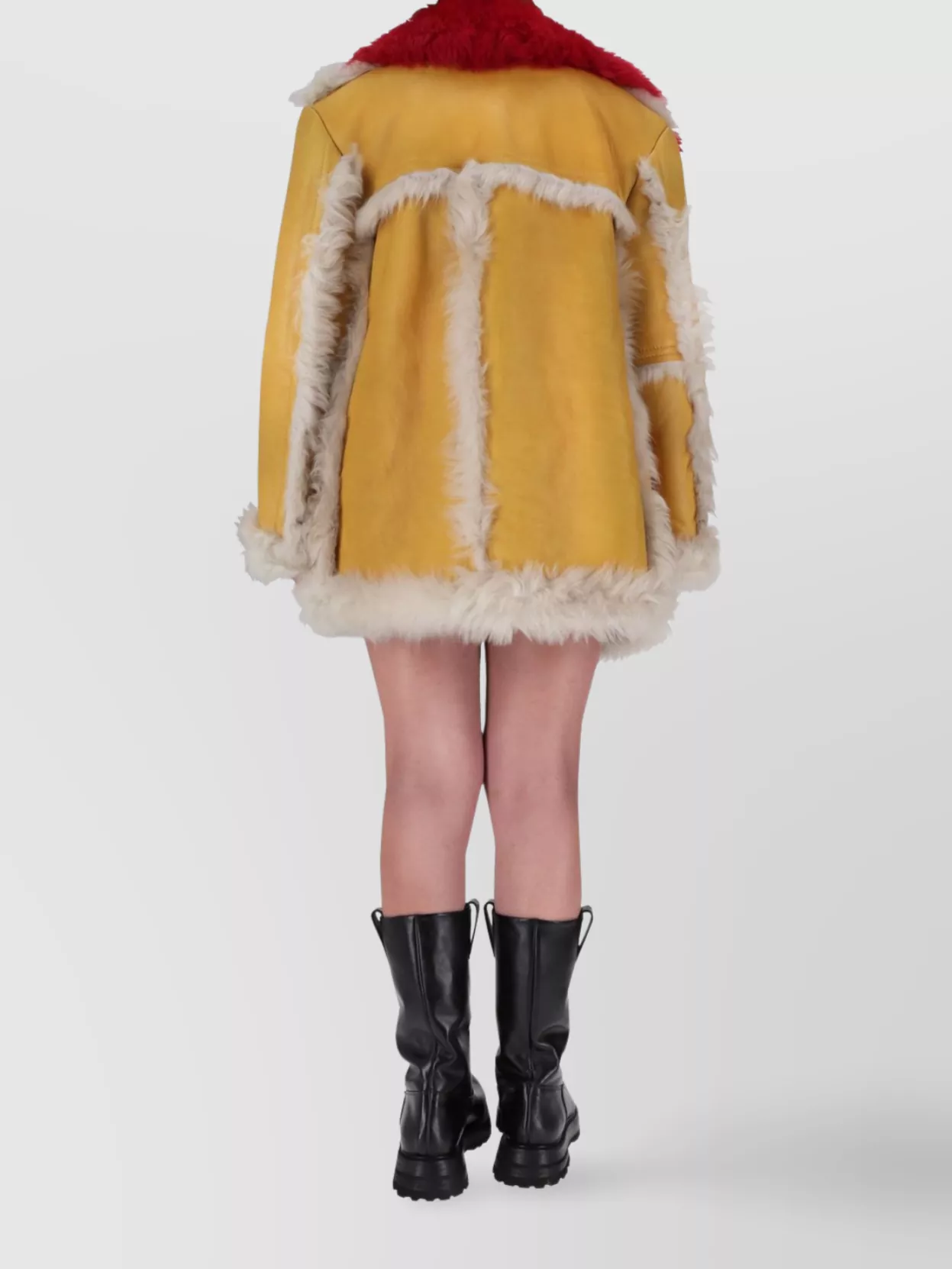Prada Mid-length Coat With Faux Fur Trim In Yellow