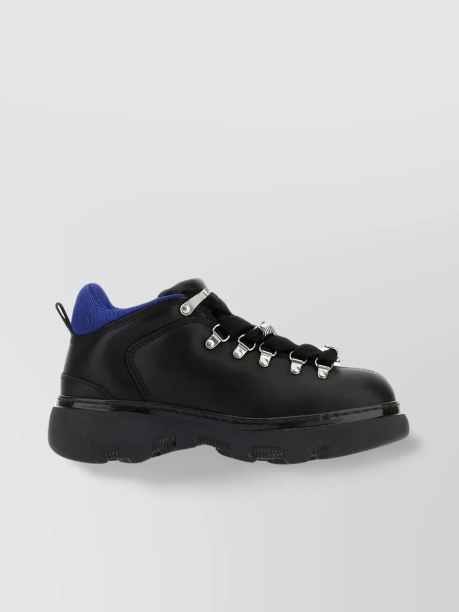 Shop Burberry Leather Lace-up Sneakers Featuring Mesh Insert In Black