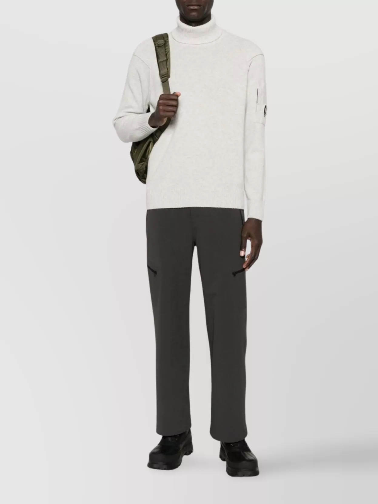 C.p. Company Wool Turtleneck Sweater Featuring Arm Patch In Neutral