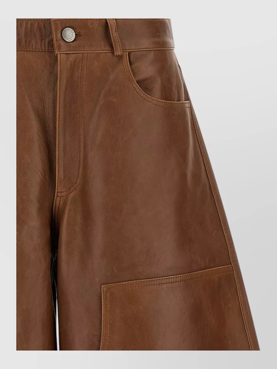 Haikure Leather Knee-Length Wide-Leg Bermuda Shorts