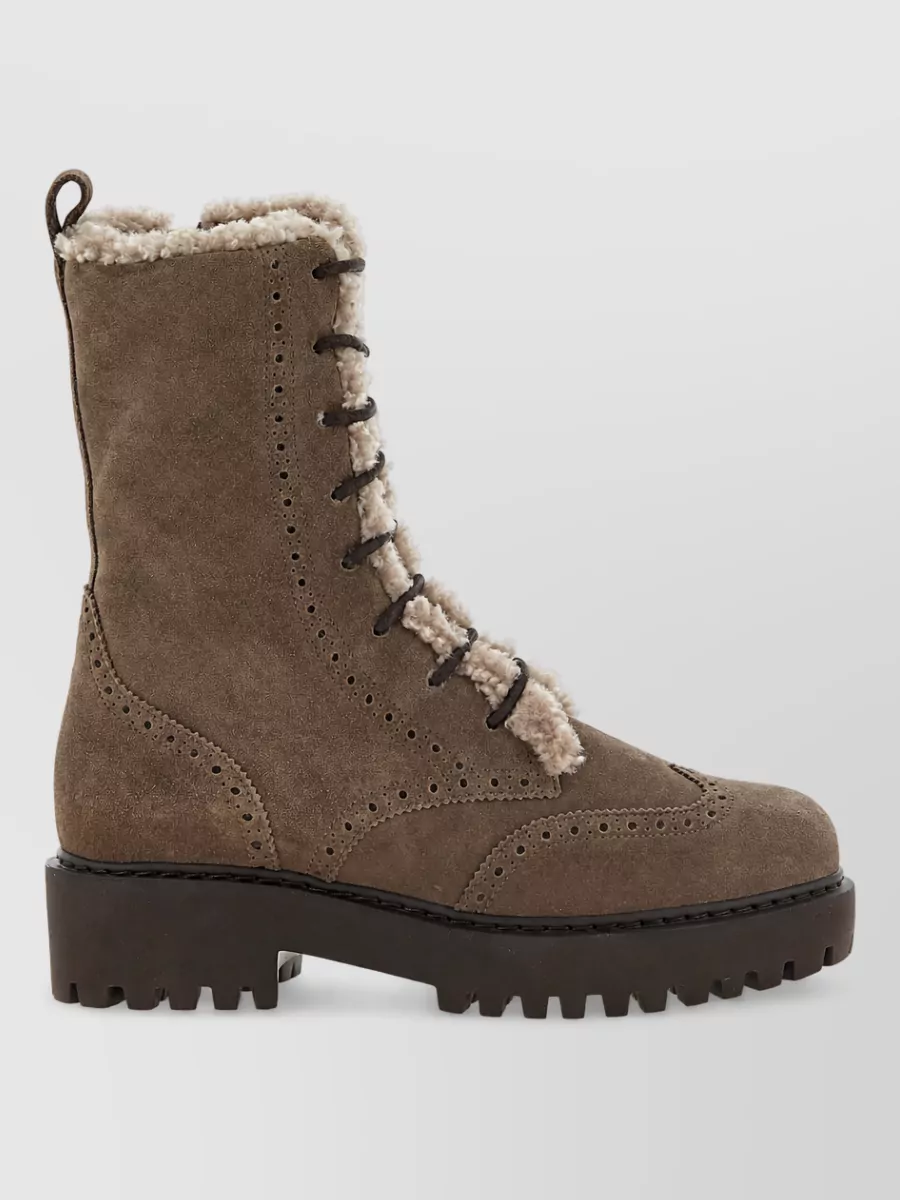 Brunello Cucinelli Suede Shearling Ankle Boots