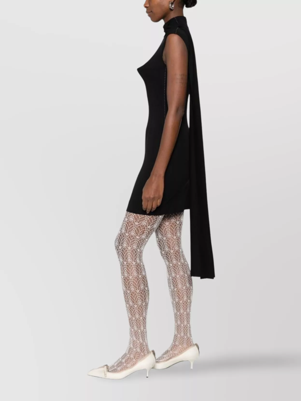 Jean Paul Gaultier Asymmetric Hem Fitted Dress With High Neck