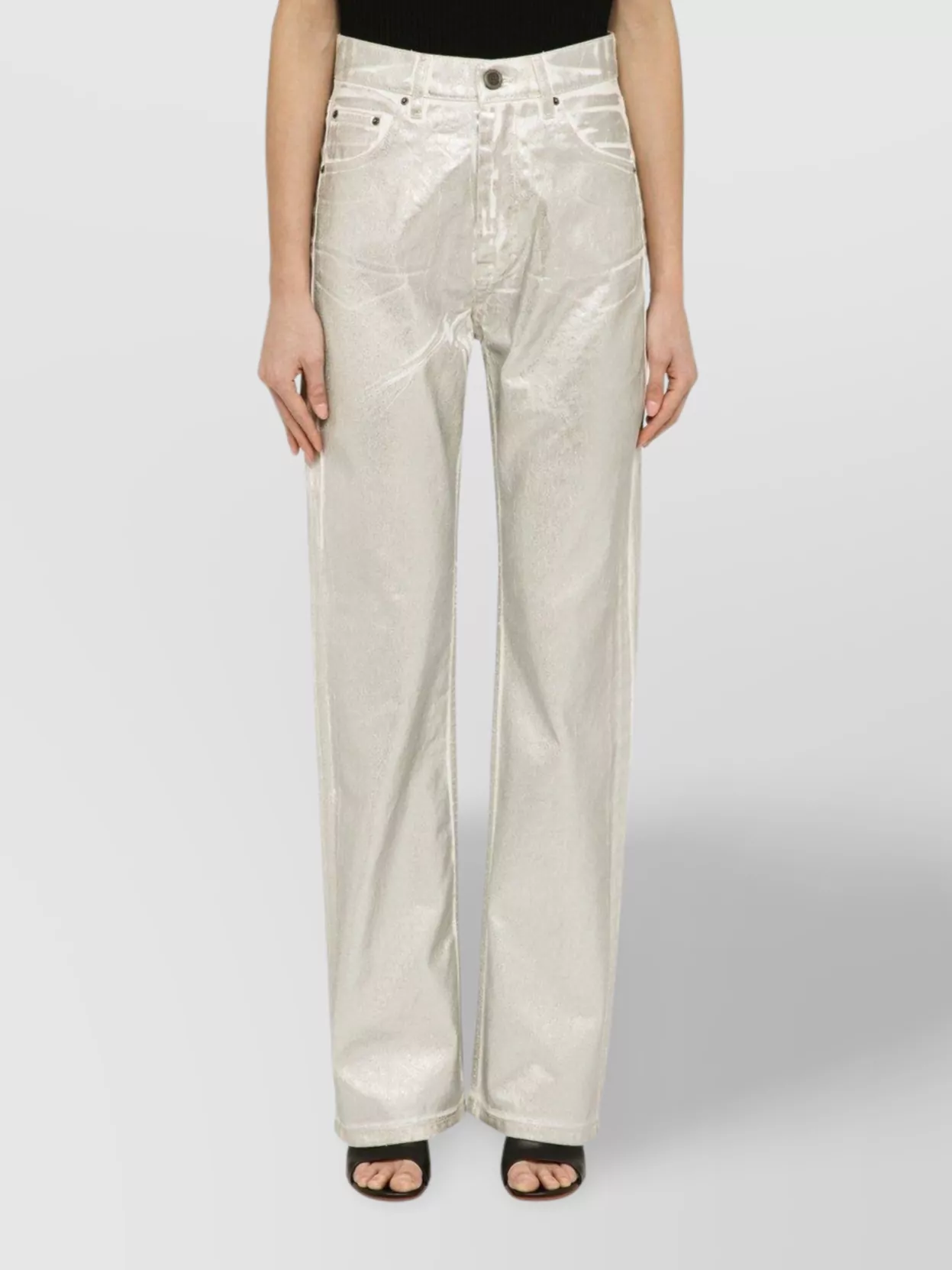 Rotate Birger Christensen Organic Denim Metallic Finish Trousers In Metallic