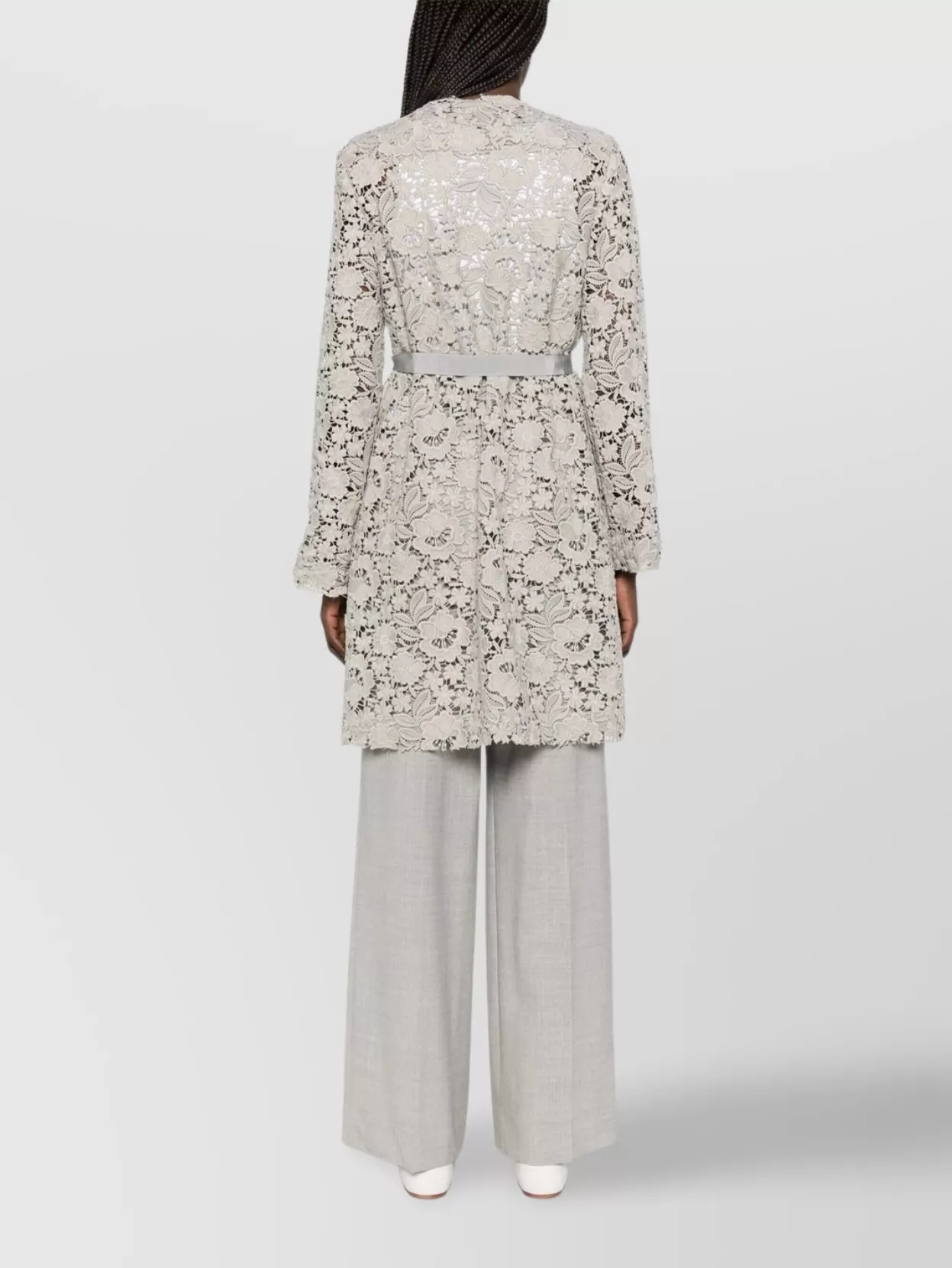 Parosh Floral Lace Long Sleeve Belted Jacket