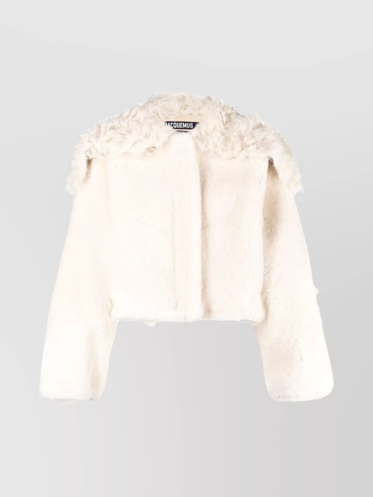 Shop Jacquemus Shearling Oversized Collar Leather Jacket