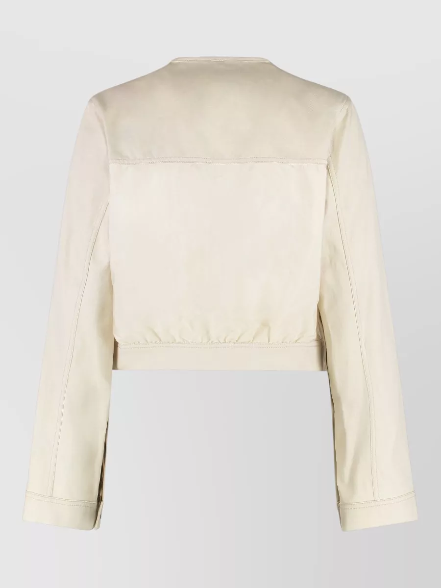 Moncler Chatel Cotton Linen Blend Round Neck Jacket In Neutral