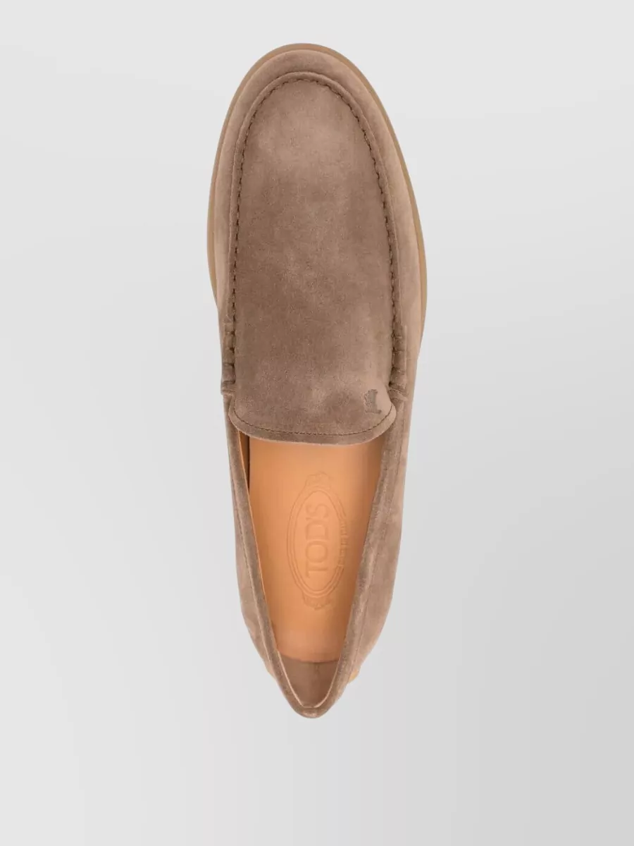 Tod's Suede Loafers Rubber Sole Round Toe