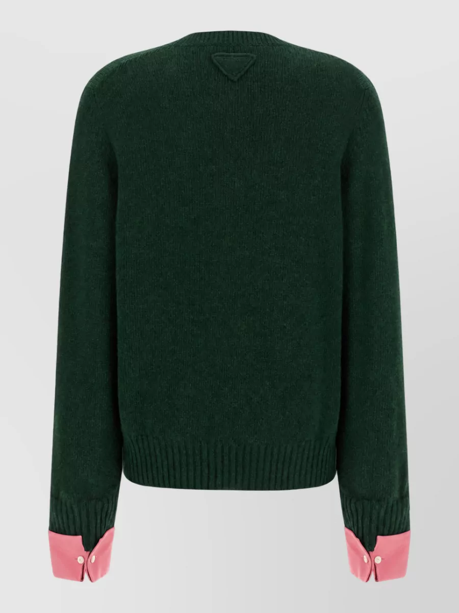 Prada Wool cashmere crew neck jumper with removable contrast cuffs