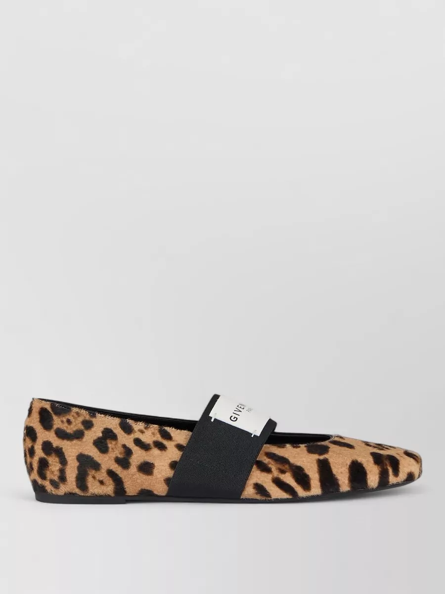 Givenchy Leather Leopard-Print Square-Toe Ballerinas