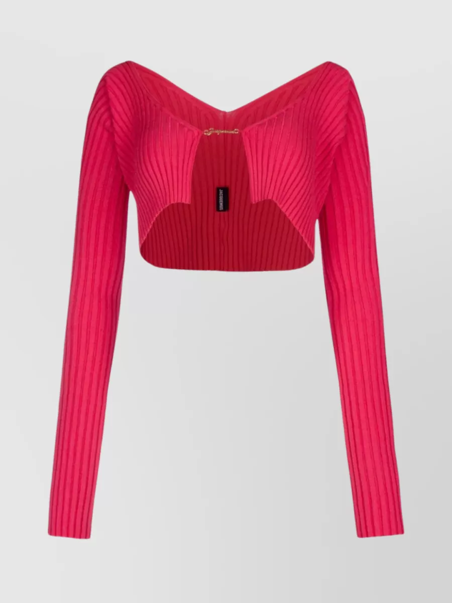Shop Jacquemus Ribbed Off-shoulder Knit With Cropped Silhouette In Pink