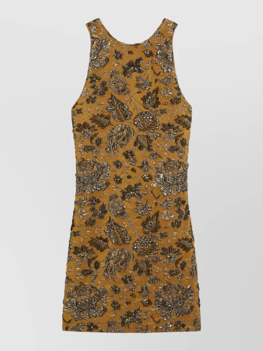 Saint Laurent Metallic floral brocade sleeveless mini dress