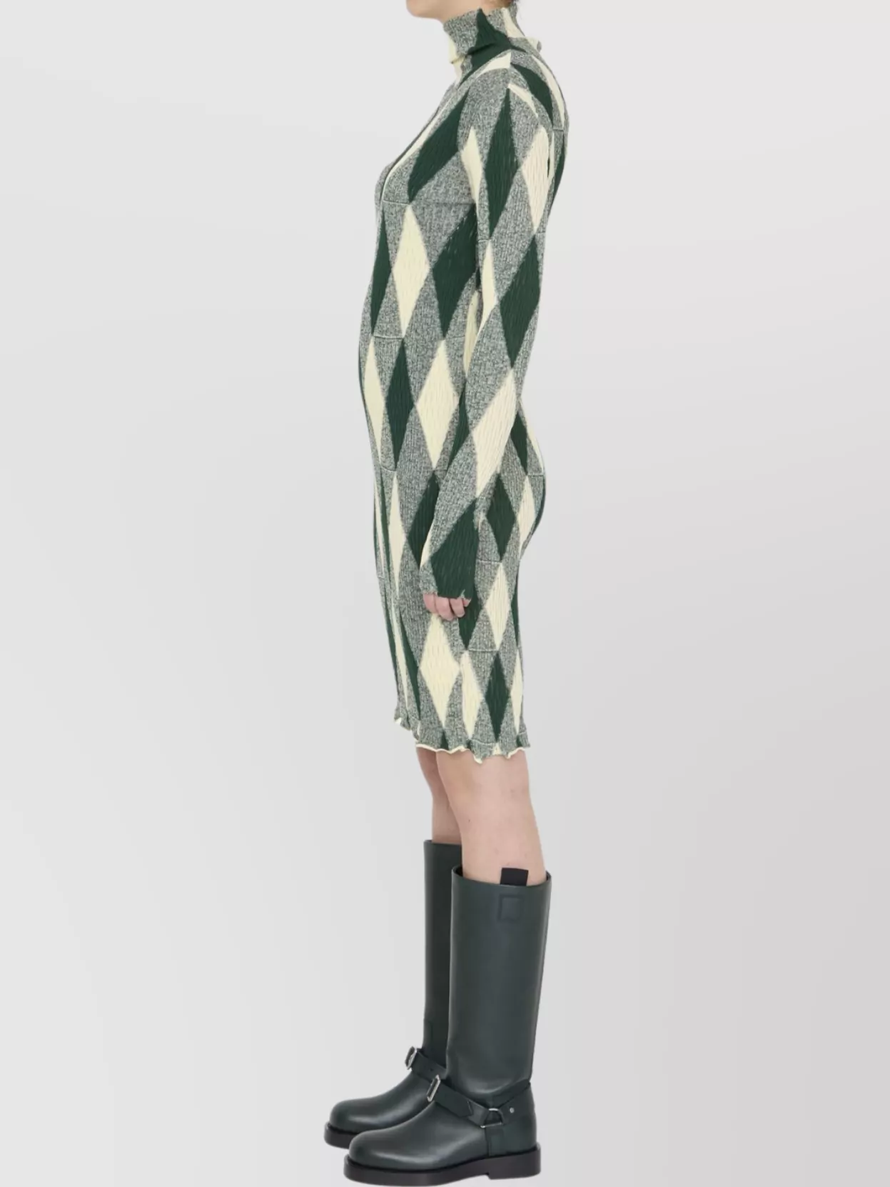 Burberry High-Neck Slim Fit Dress With Argyle Motif