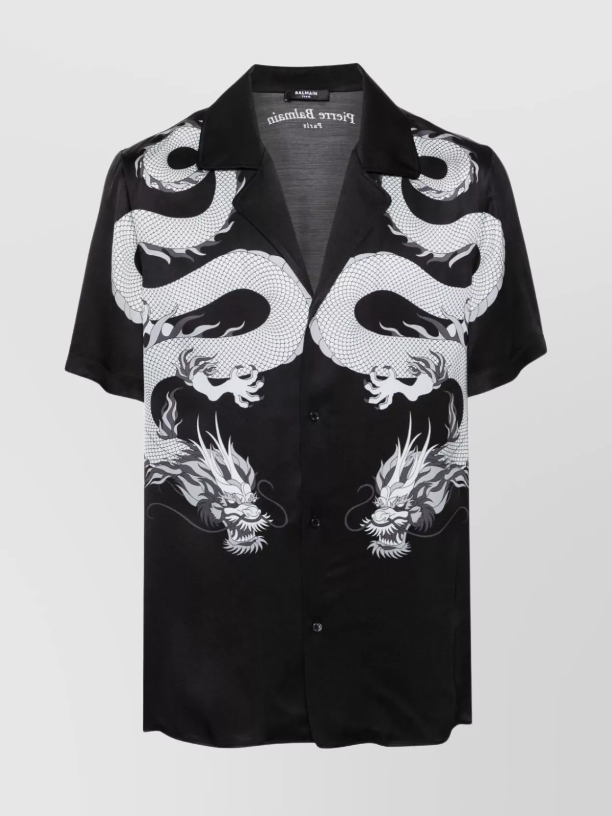 Balmain Dragon-print Satin Shirt In Black