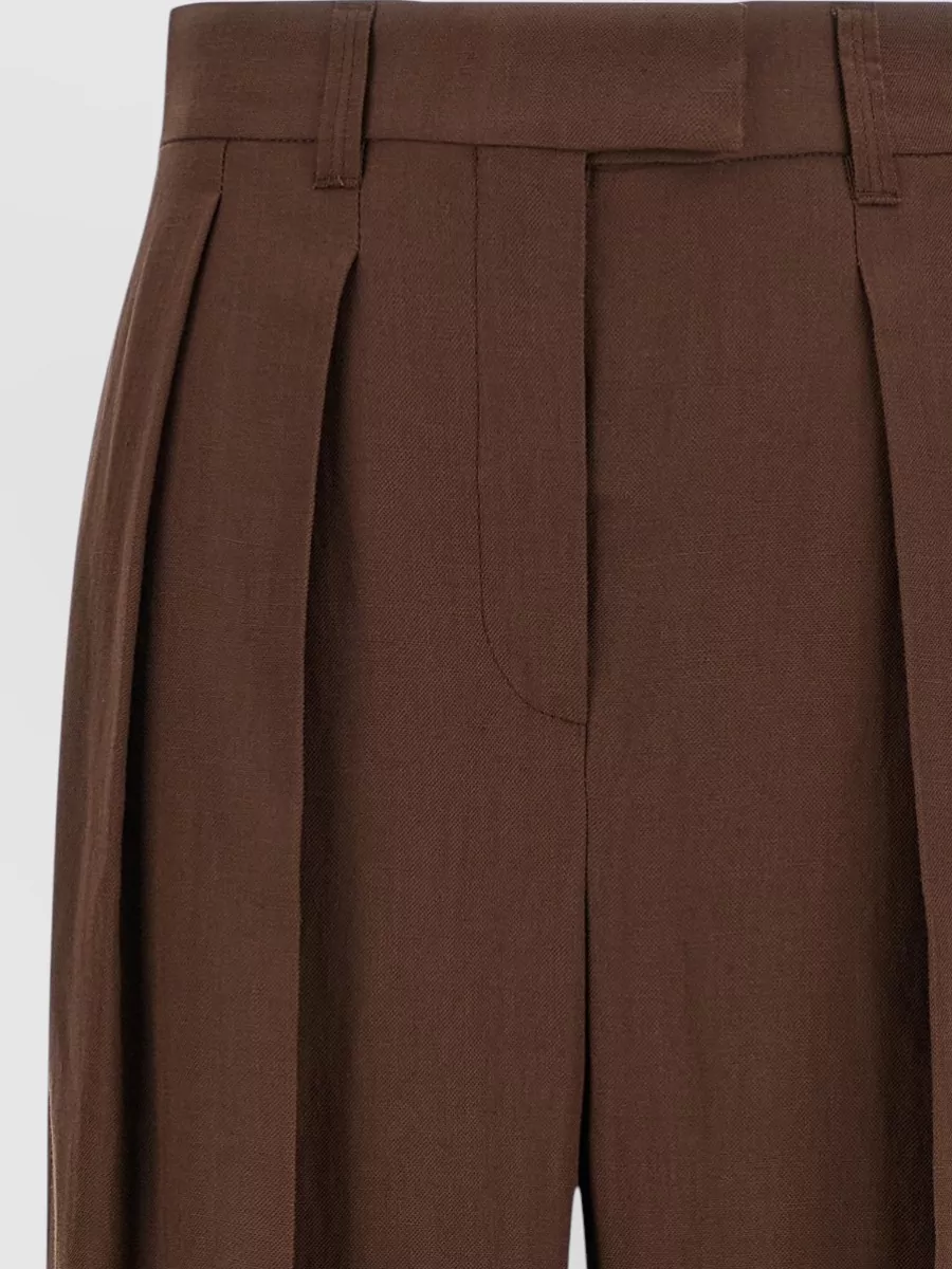 Brunello Cucinelli Linen Trousers Pleated Front Wide Leg