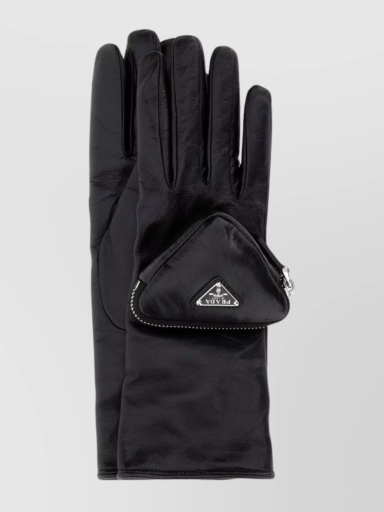 Shop Prada Leather Gloves With Zippered Pocket And Stitched Detailing