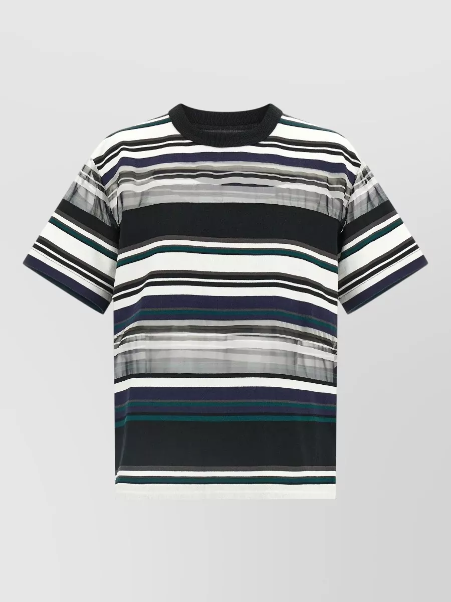Sacai striped organza insert cotton t-shirt
