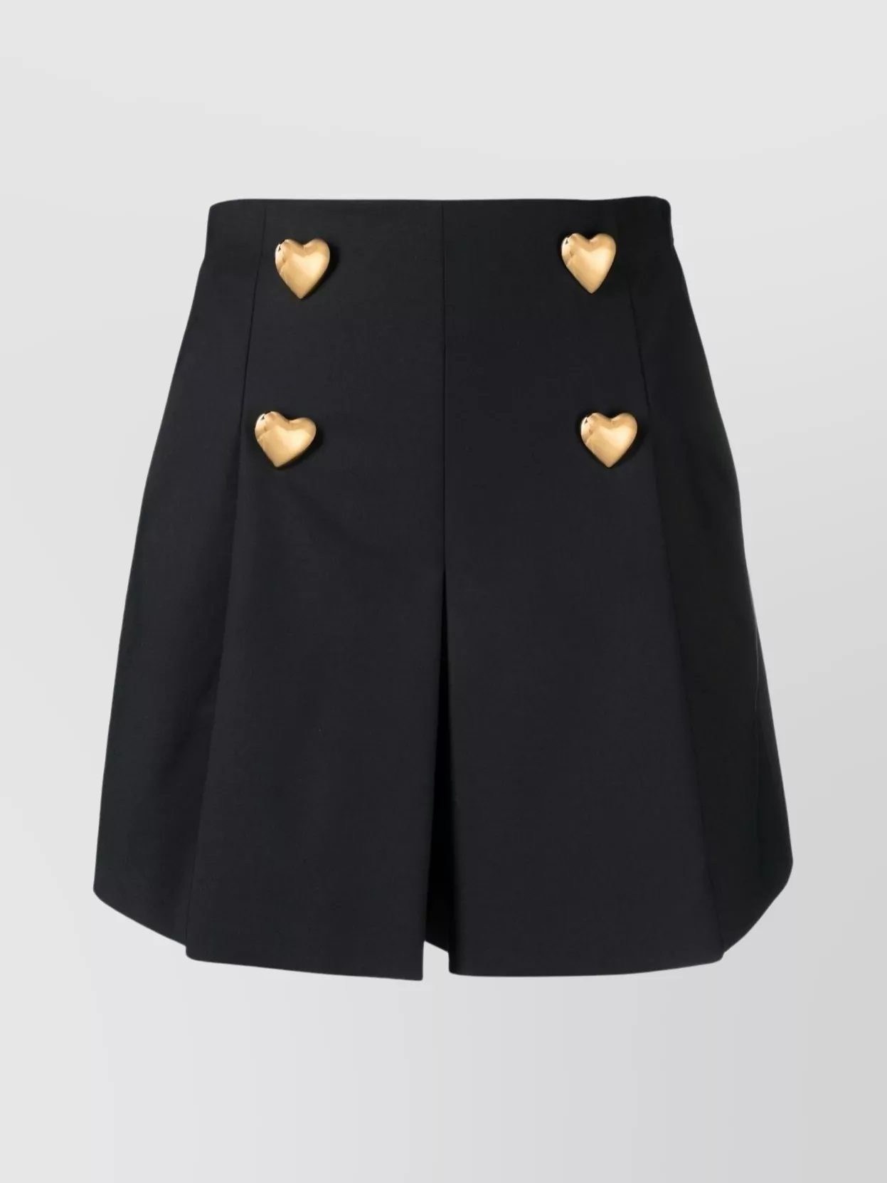 Shop Moschino Heart-shaped Embellished Flared High-waisted Shorts In Black