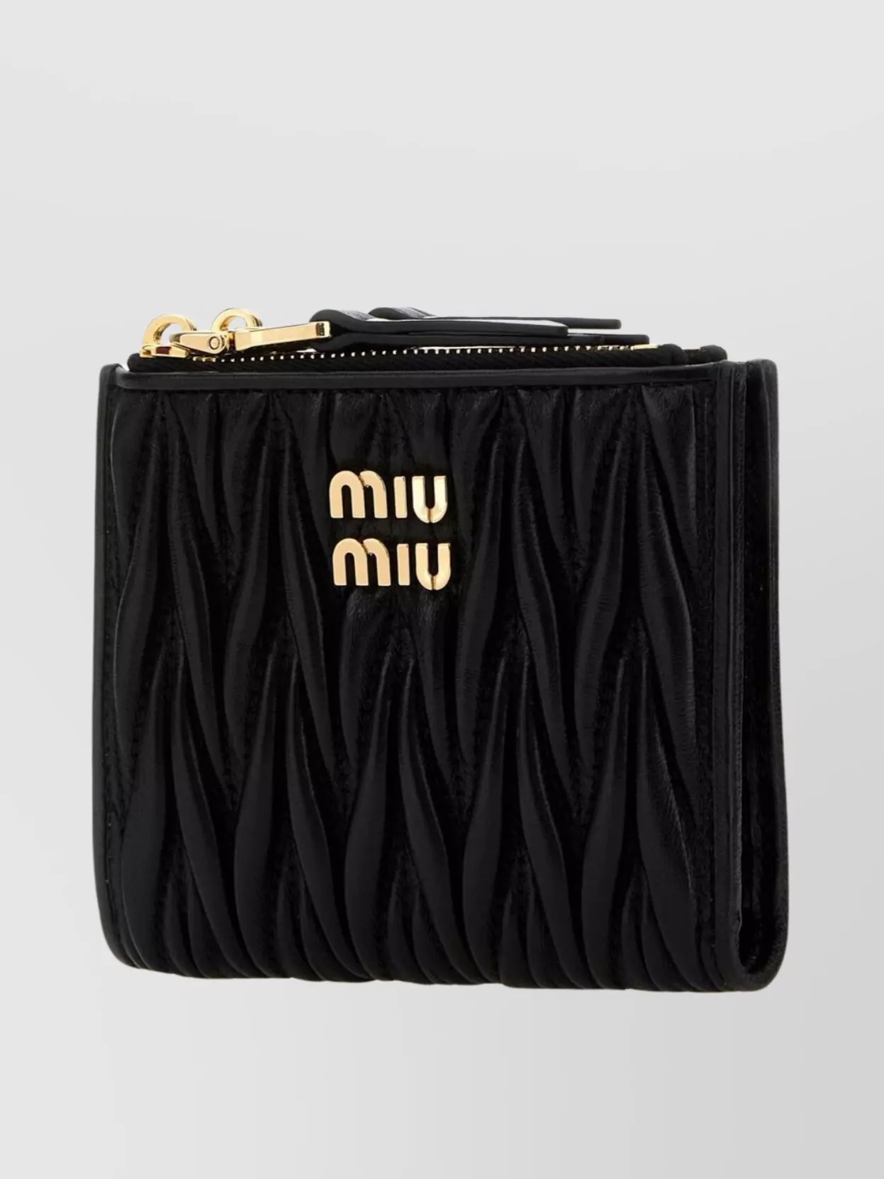 Miu Miu Quilted Leather Wallet Gold-tone Hardware In Black