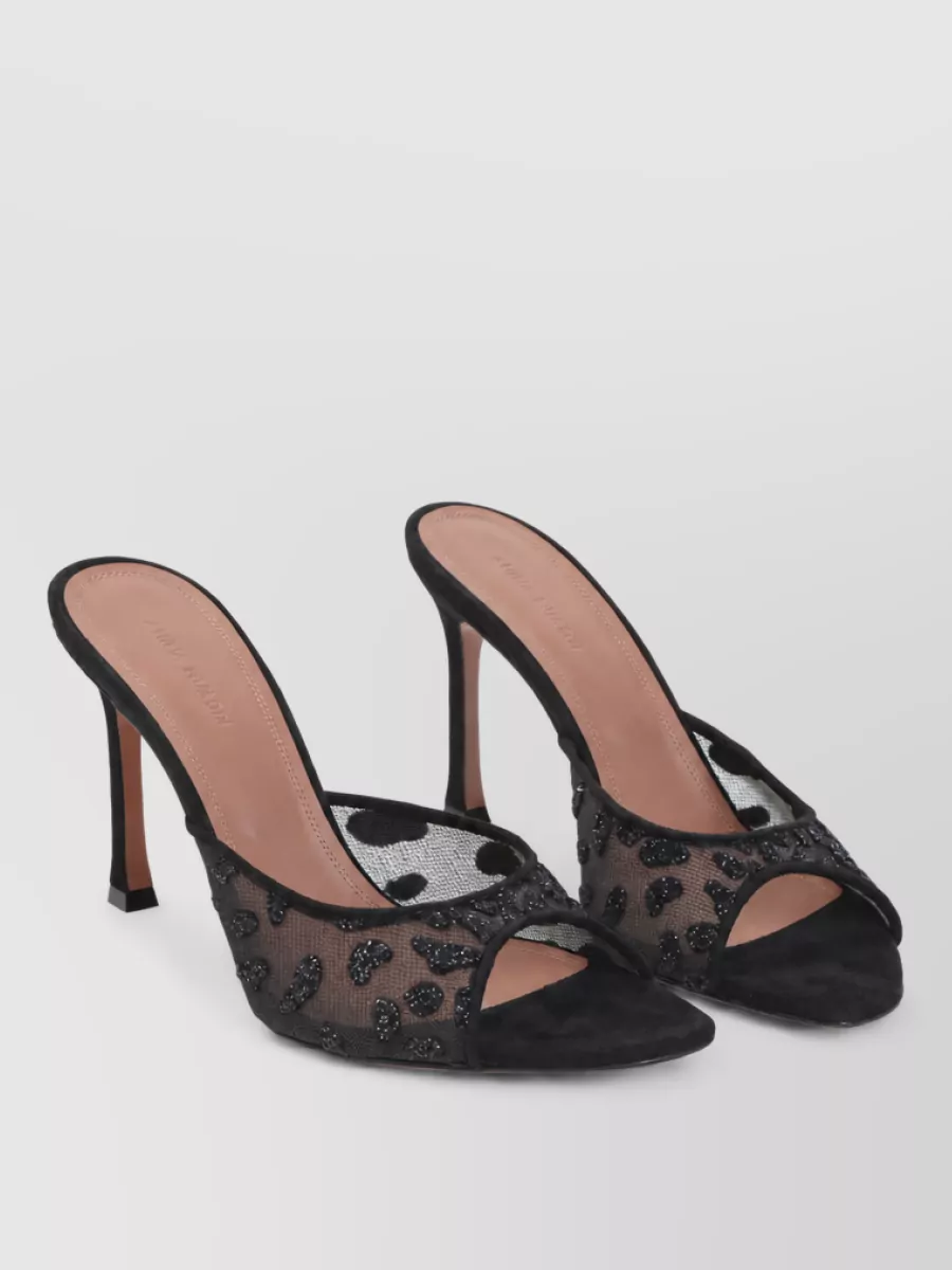 Amina Muaddi leather mesh mules