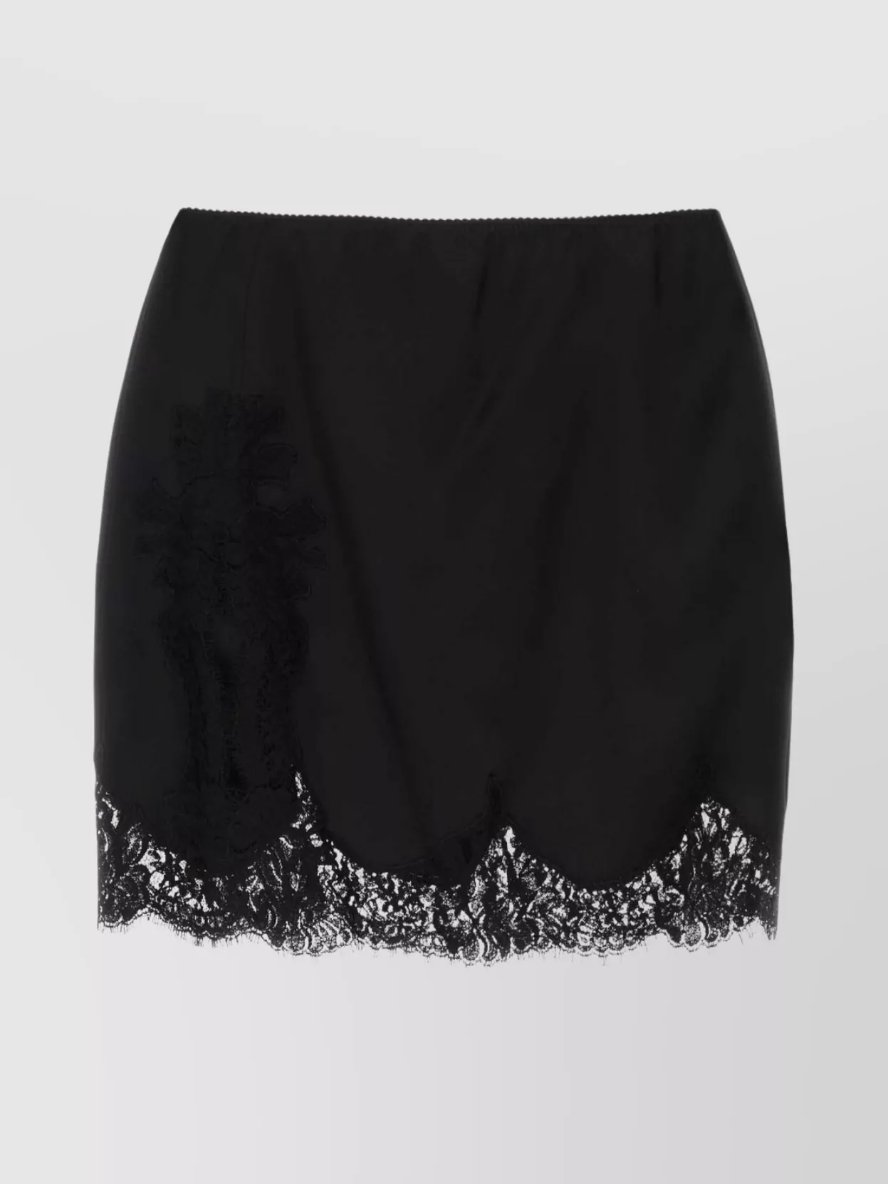Dolce & Gabbana Mini Skirt With Scalloped Hem And Lace Trim In Brown