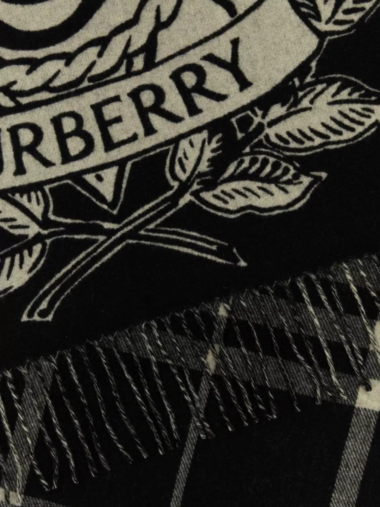 Burberry Cashmere Scarf With Fringe Detailing And Graphic Pattern
